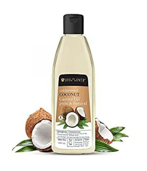 Soulflower Organic Coconut Oil Hair Growth, Long & Shiny Hair & Skin Moisturization, Face & Body Massage, Nariyal/Khopa, 100% Pure, Natural & Cold Pressed, No Mineral Oil & Preservatives, 225ml